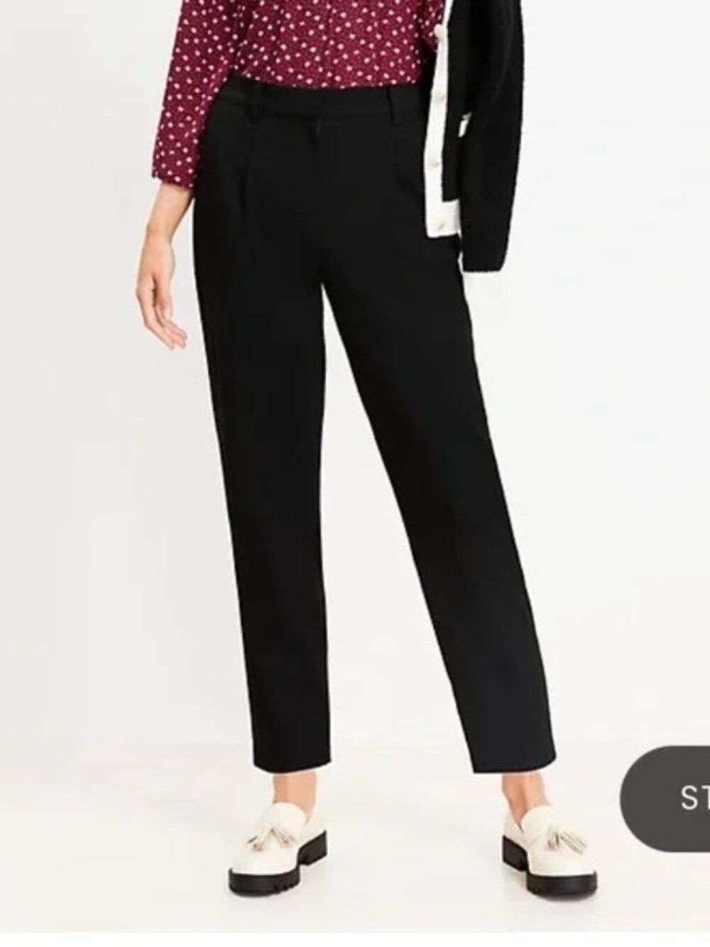 Loft Pleated Pull On Slim Pants in Brushed Flannel Black 10 NWT